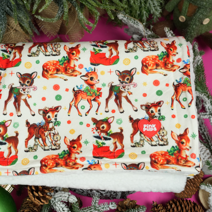 Retro Rudolph Christmas Fleece Dog Blanket