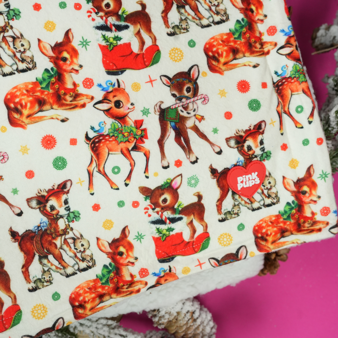 Retro Rudolph Christmas Fleece Dog Blanket