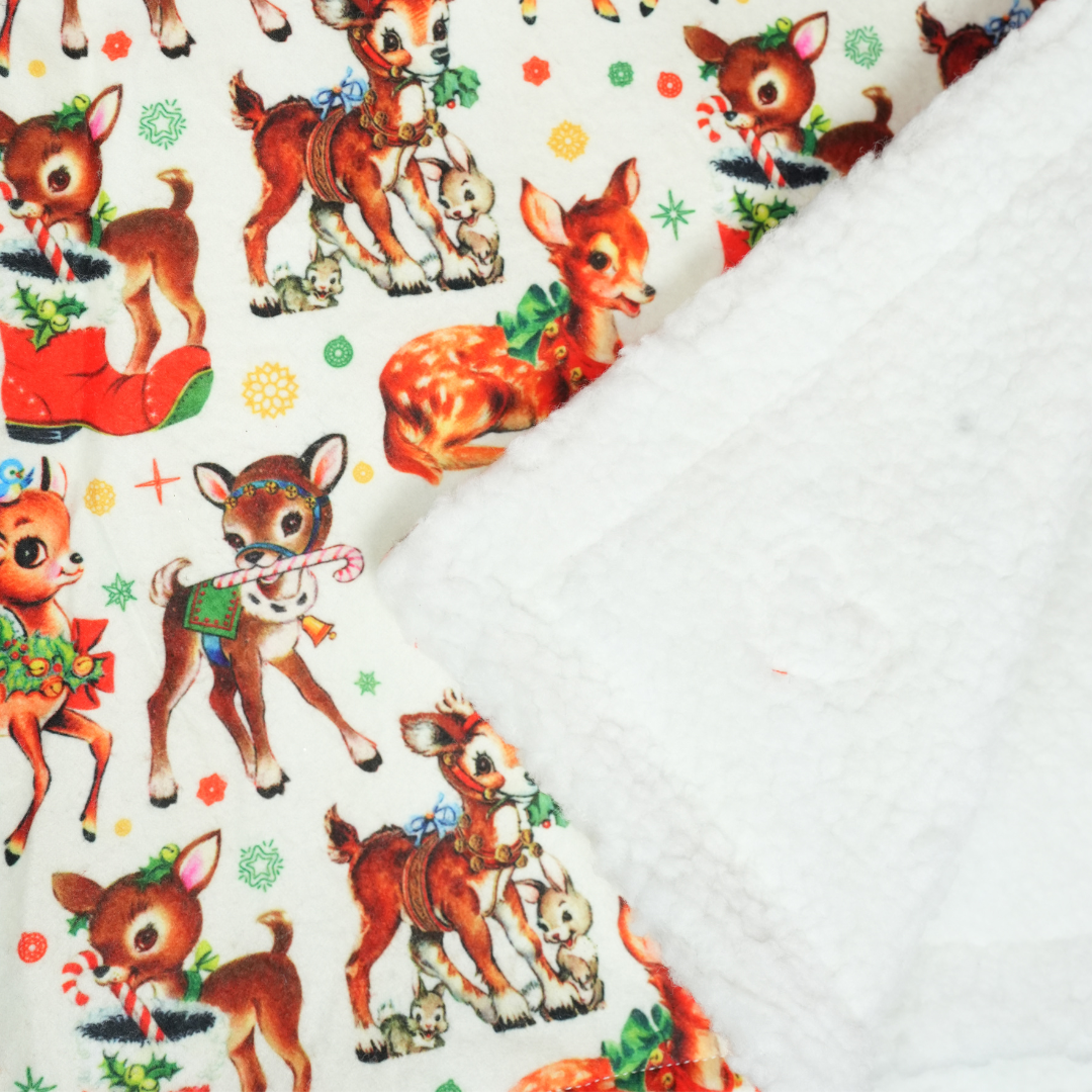 Retro Rudolph Christmas Fleece Dog Blanket